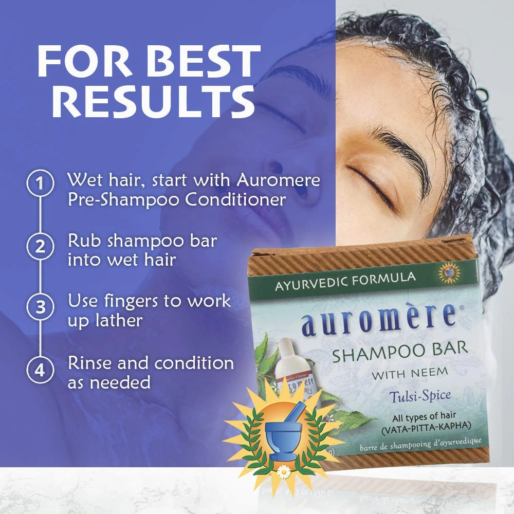 Auromere Ayurvedic Shampoo Bar - Eco Friendly, Handmade, Vegan, Cruelty Free, Natural, Non GMO, All in One Bar for Soap and Shampoo (4.23 oz), 4 pack