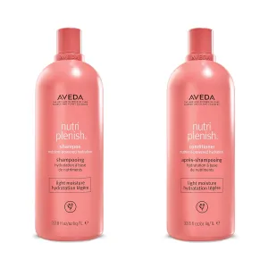Aveda Nutriplenish Light Moisture Shampoo & Conditioner Duo | for Normal to Dry Hair | Organic Pomegranate Oil, Coconut Oil, Mango Butter | Liter Size