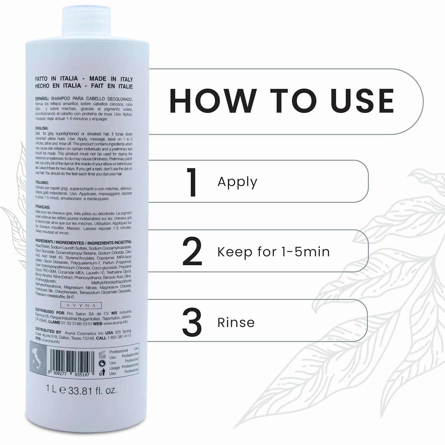 Avyna Purple Shampoo for Blonde and Grey Hair 33.8 Fl Oz