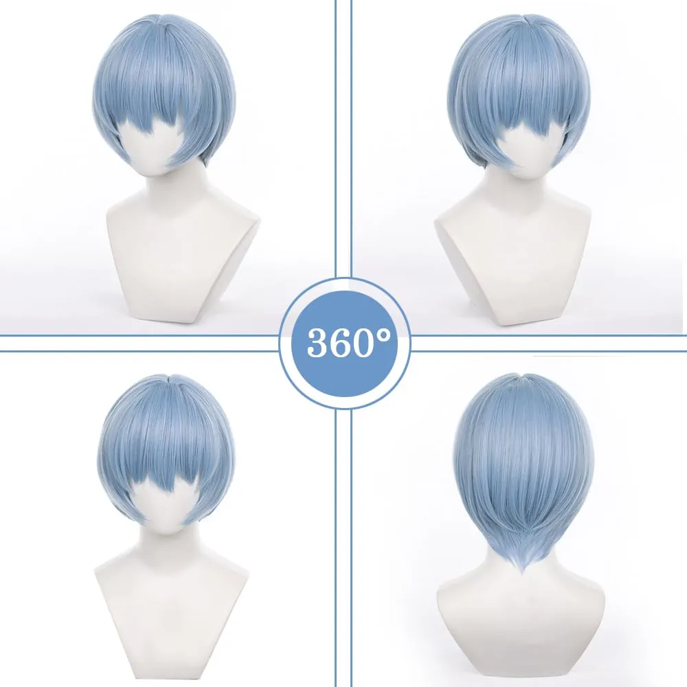 Ayanami Rei Cosplay Rei Wig Eva Short Light Blue Anime Wig Short Bob with Bangs Heat Resistant Hairwig for Cosplay Costume Anime Halloween (Rei)