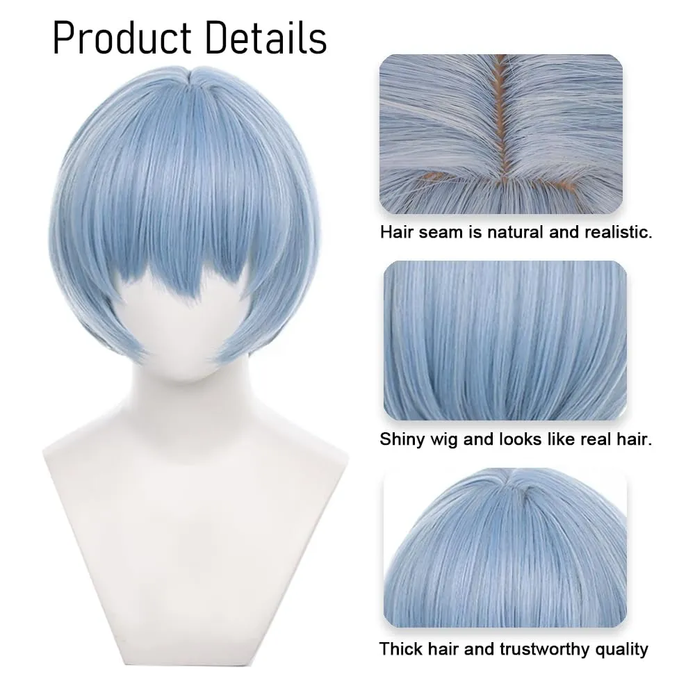 Ayanami Rei Cosplay Rei Wig Eva Short Light Blue Anime Wig Short Bob with Bangs Heat Resistant Hairwig for Cosplay Costume Anime Halloween (Rei)