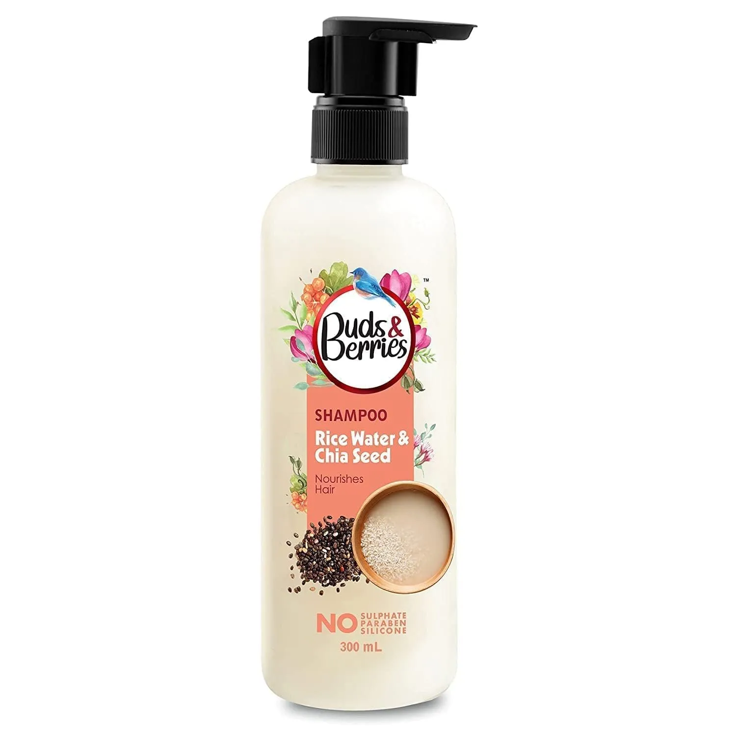 B-ud,s & Ber.-ries Rice water & Chia Seeds Nourishment Shampoo for Strong & Healthy Hair, NO Sulphate, NO Paraben, 300 ml