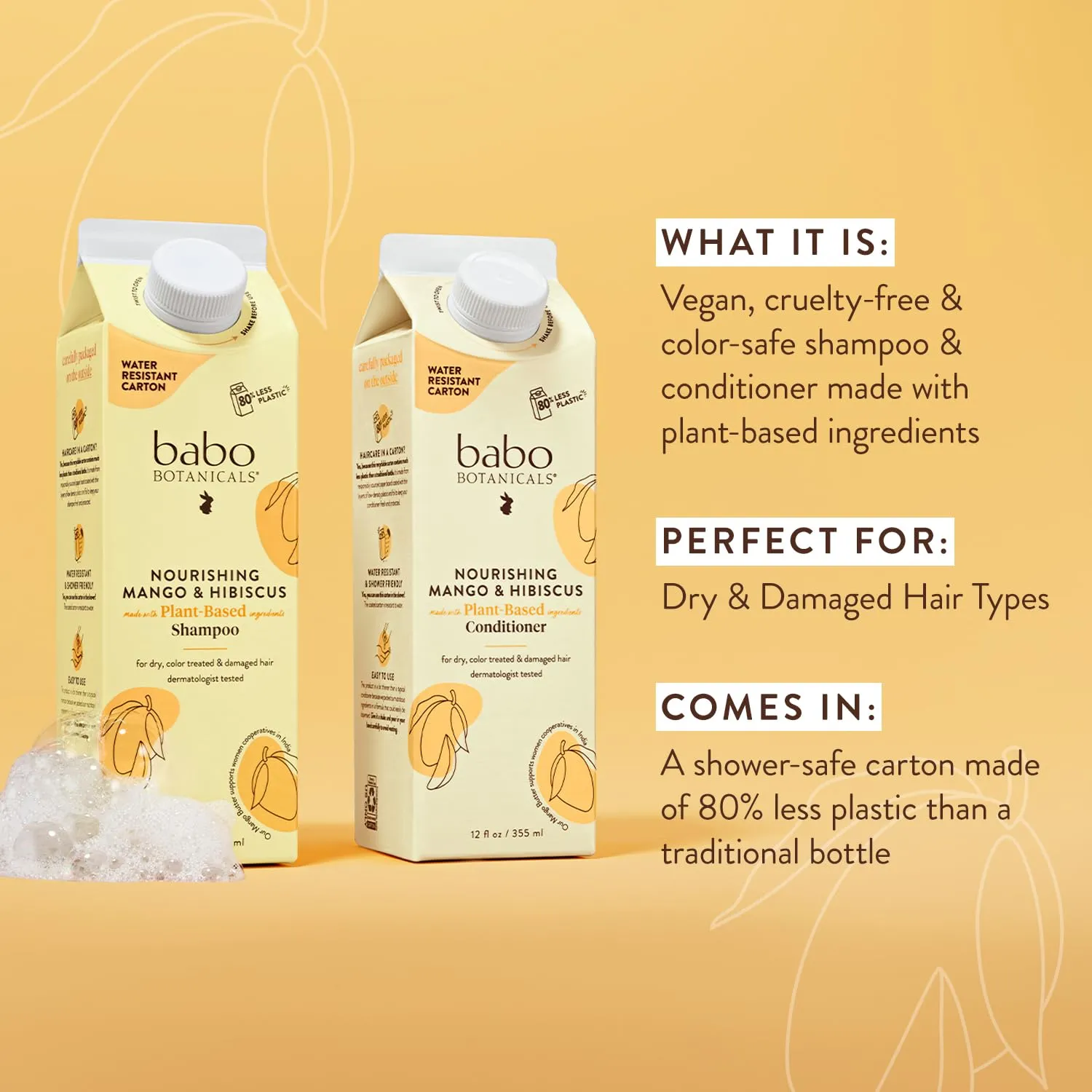 Babo Botanicals Nourishing Mango & Hibiscus Shampoo   Bundle with Conditioner- For Dry, Damaged, Color-Treated Hair – Moisturize & Soften - Passion Fruit Ferment for scalp