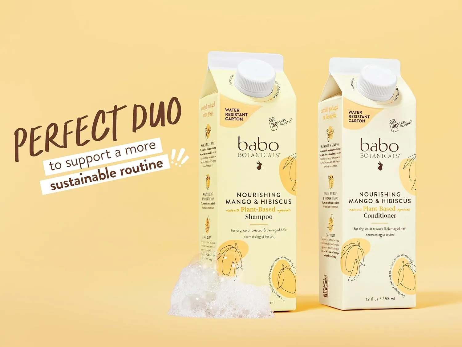 Babo Botanicals Nourishing Mango & Hibiscus Shampoo   Bundle with Conditioner- For Dry, Damaged, Color-Treated Hair – Moisturize & Soften - Passion Fruit Ferment for scalp