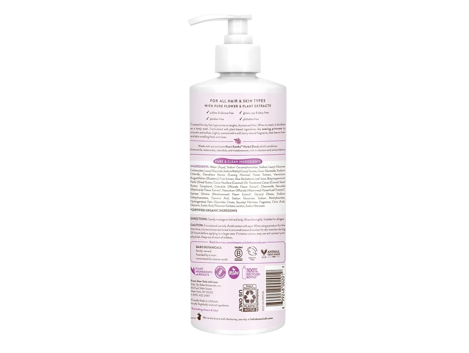 Babo Botanicals Smoothing Berry 2-in-1 Shampoo & Wash - Detangling & Nourishing - Eliminates Frizz & Prevents Static - Evening Primrose Oil - For all ages - Light Berry Fragrance- Vegan