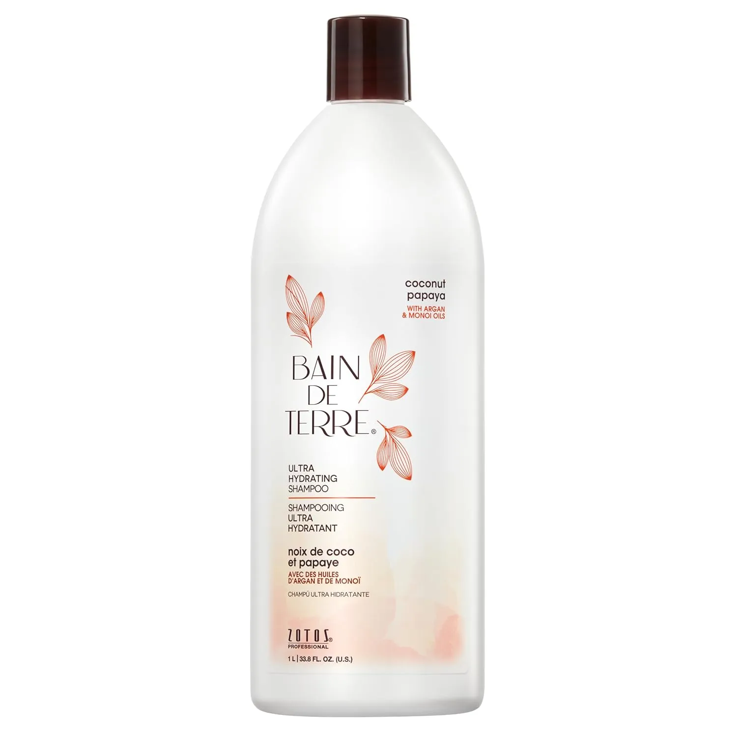 Bain de Terre Coconut Papaya Ultra Hydrating Shampoo, Moisture Quench for Dry, Damaged Hair, with Argan & Monoi Oils, Paraben-Free, Color-Safe, Vegan