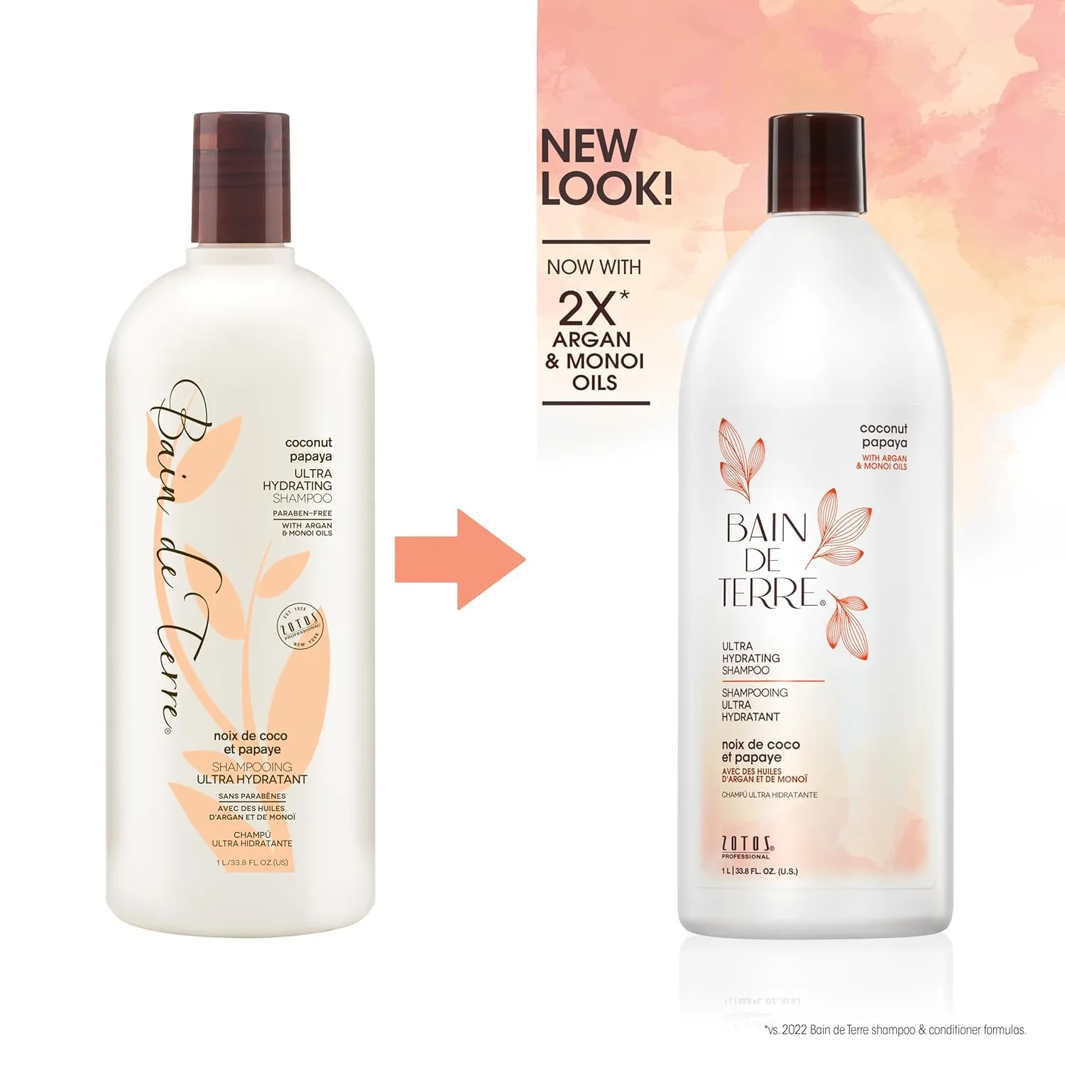Bain de Terre Coconut Papaya Ultra Hydrating Shampoo, Moisture Quench for Dry, Damaged Hair, with Argan & Monoi Oils, Paraben-Free, Color-Safe, Vegan