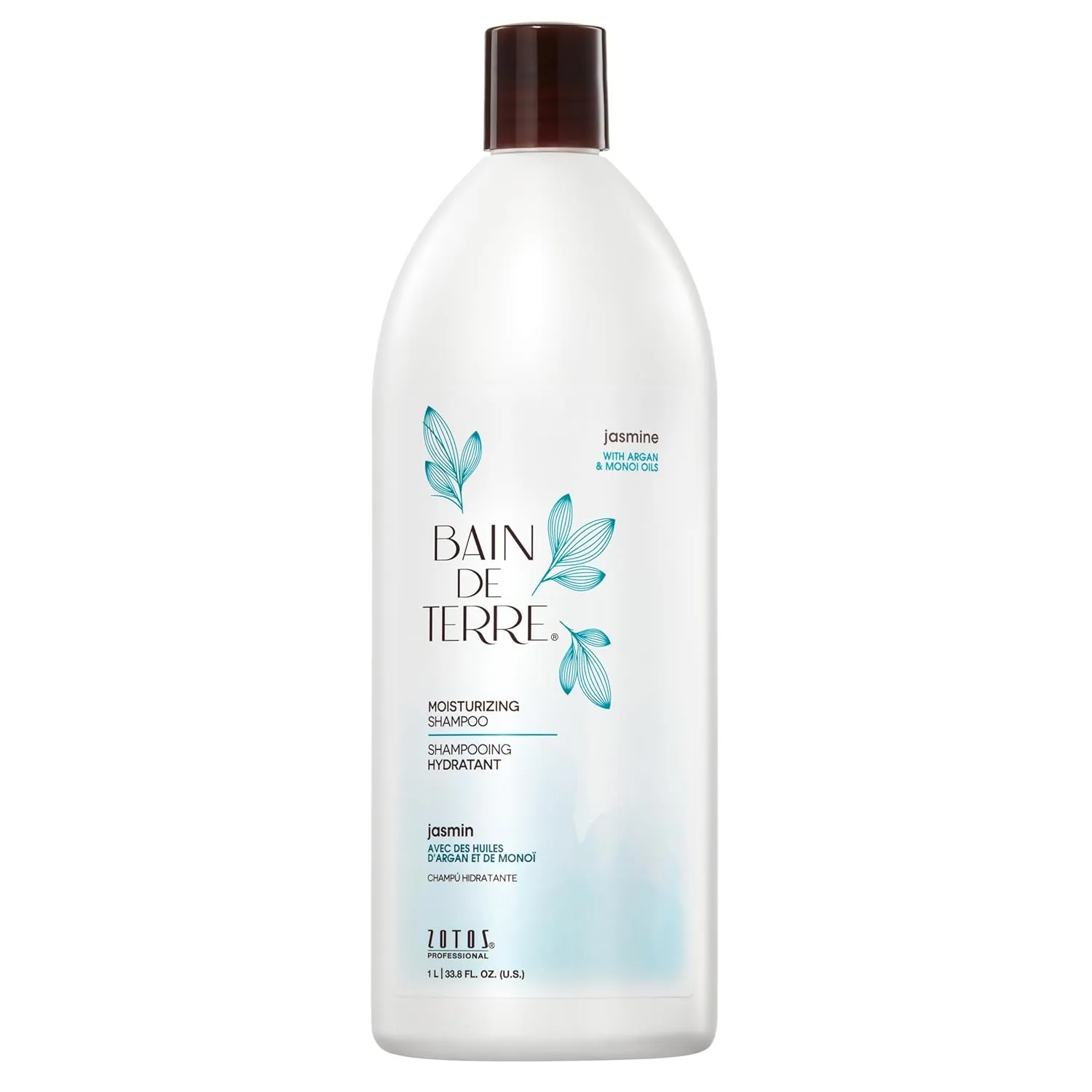 Bain de Terre Jasmine Moisturizing Shampoo, Luxurious Hydration for Dry Hair with Argan & Monoi Oils, Paraben-Free, Color-Safe, Vegan