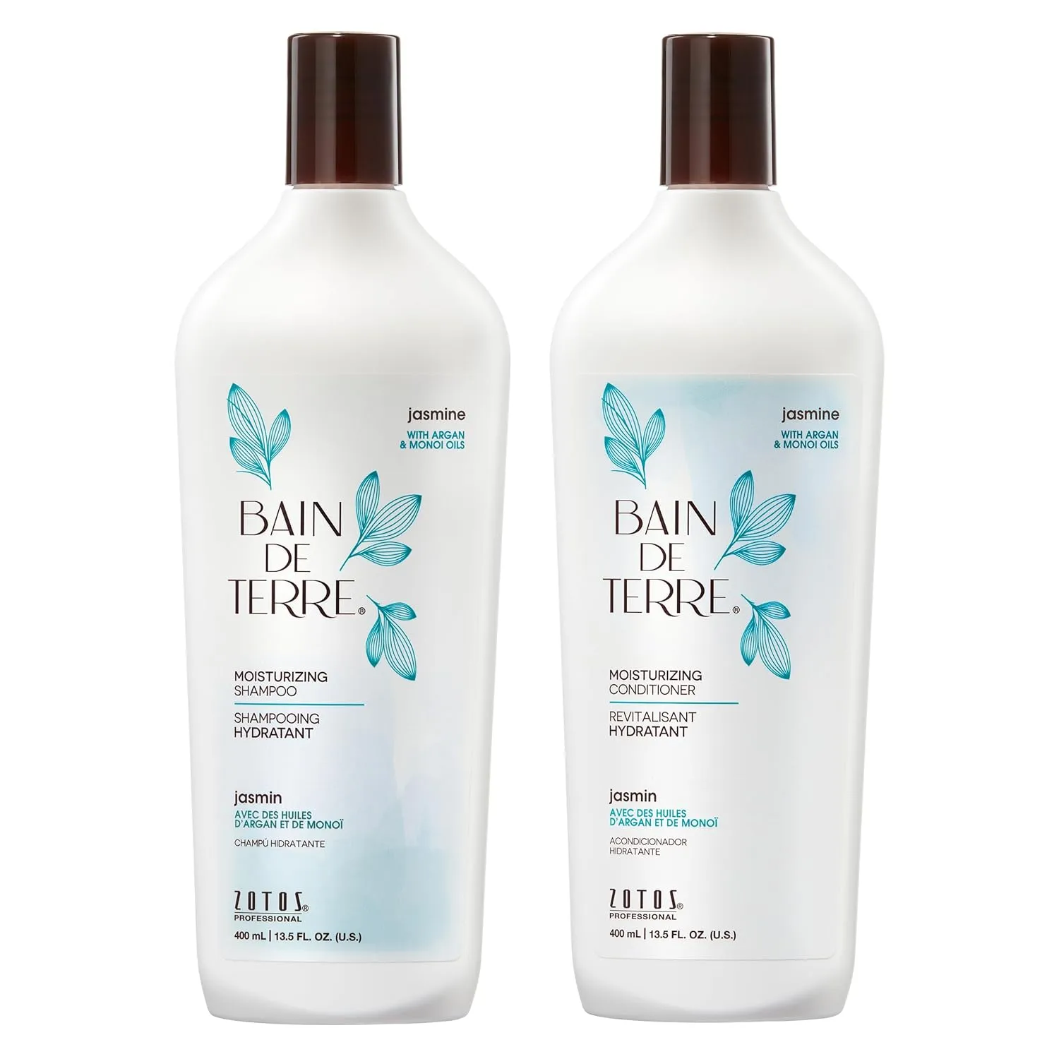 Bain de Terre Jasmine Moisturizing Shampoo, Luxurious Hydration for Dry Hair with Argan & Monoi Oils, Paraben-Free, Color-Safe, Vegan