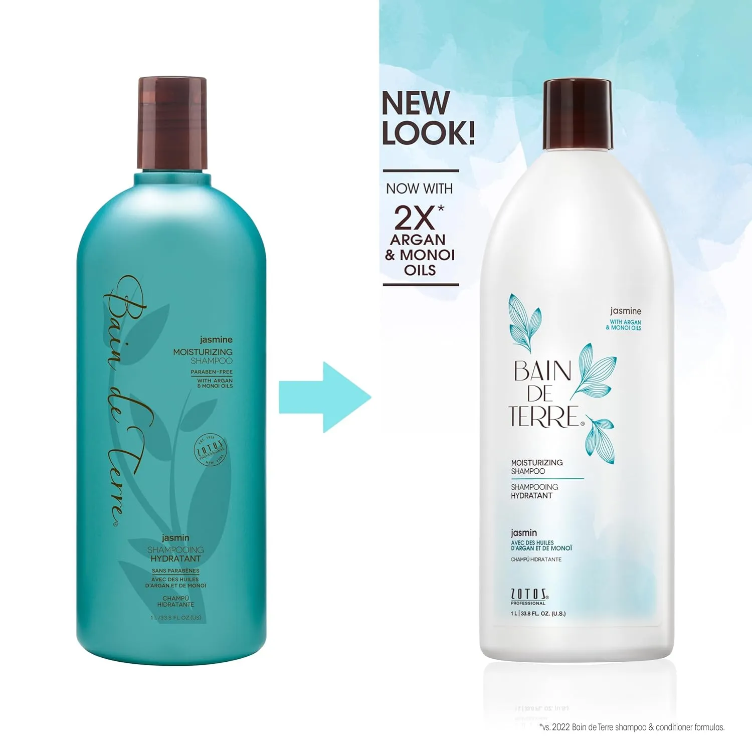 Bain de Terre Jasmine Moisturizing Shampoo, Luxurious Hydration for Dry Hair with Argan & Monoi Oils, Paraben-Free, Color-Safe, Vegan