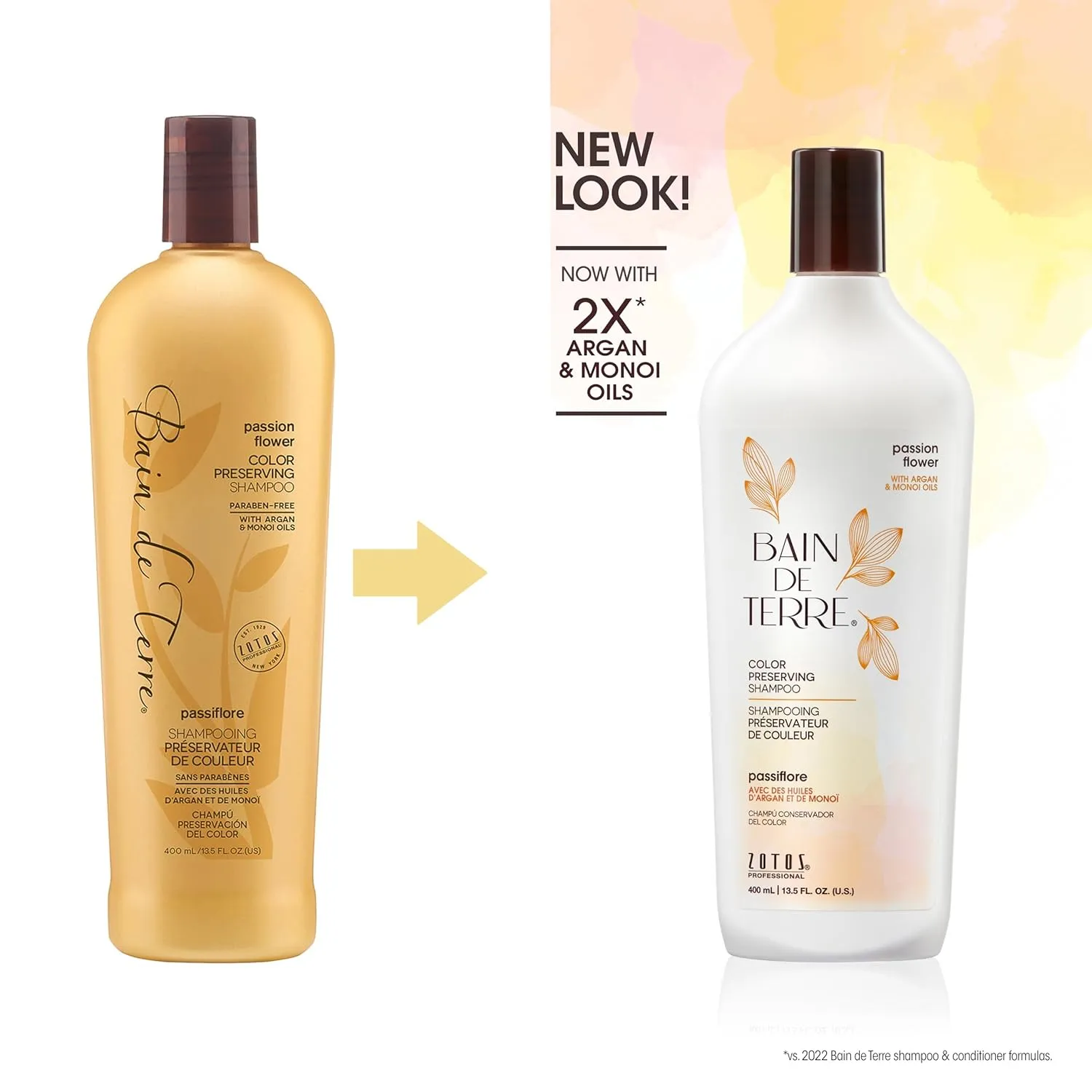 Bain de Terre Passion Flower Color Preserving Shampoo, for Vibrant Color & Protection from Fading, with Argan & Monoi Oils, Paraben-free, Vegan