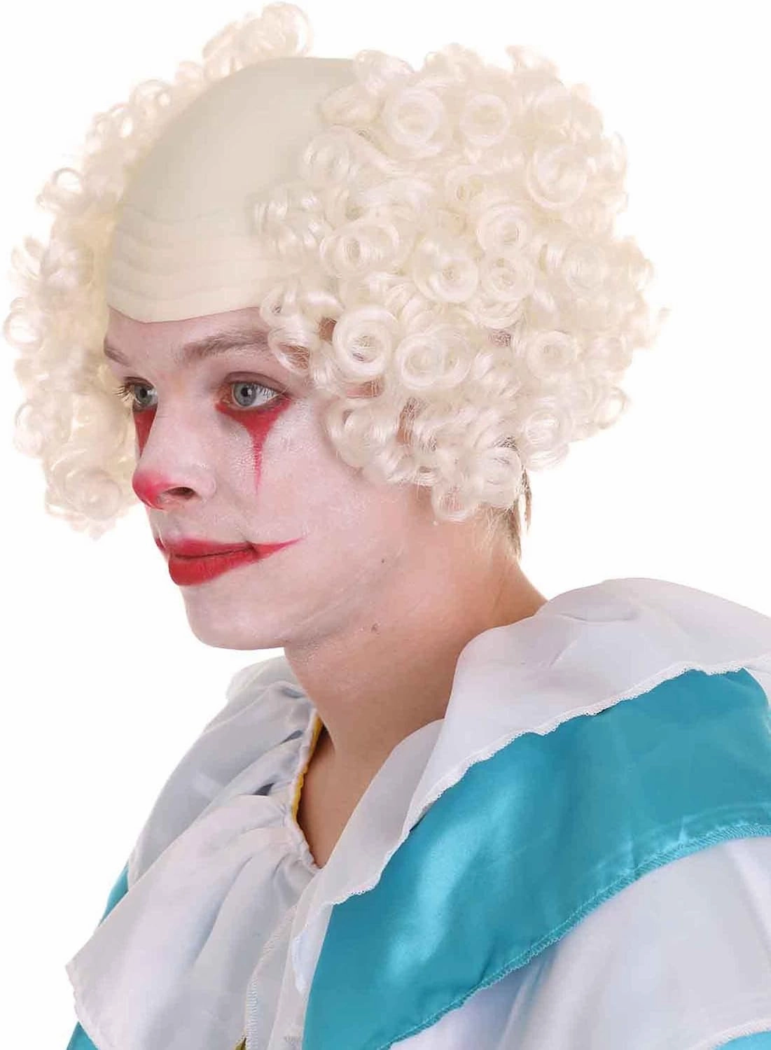 Bald Clown Curly Halloween Wig, Multiple Color Options (White, Purple, Green, Yellow, Pink, Blue) One Size