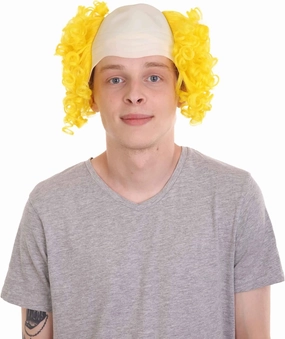 Bald Clown Curly Halloween Wig, Multiple Color Options (White, Purple, Green, Yellow, Pink, Blue) One Size