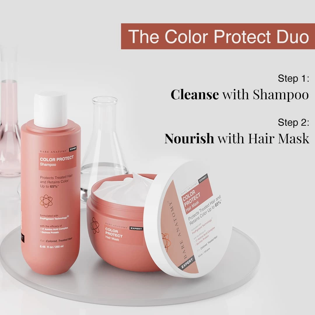 Bare Anatomy Color Protect Shampoo and Hair Mask Kit for Coloured and Treated Hair Contains 17 Amino Acid Complex & Quinoa Protein Provides 8 Weeks of Color Protection for Unisex 8.4 Ounce