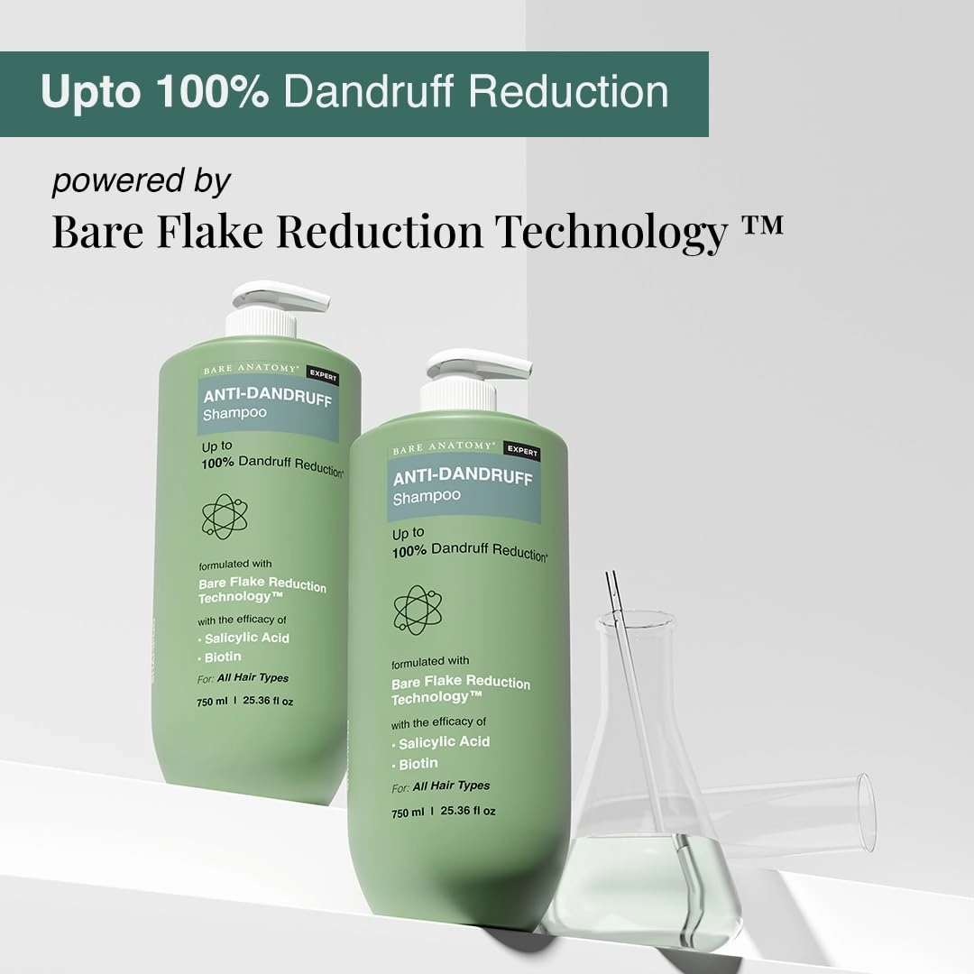 Bare Anatomy Expert Anti-Dandruff Shampoo | Up to 100% Dandruff Reduction | Targets Oily Scalp and Sheds Dry Flakes | 750 ML