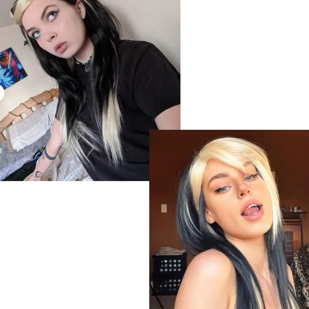 Baruisi Long Black Blonde Wig Straight Silky Synthetic Heat Resistant Side Bangs Halloween Costume Hair Wigs for Women Girls