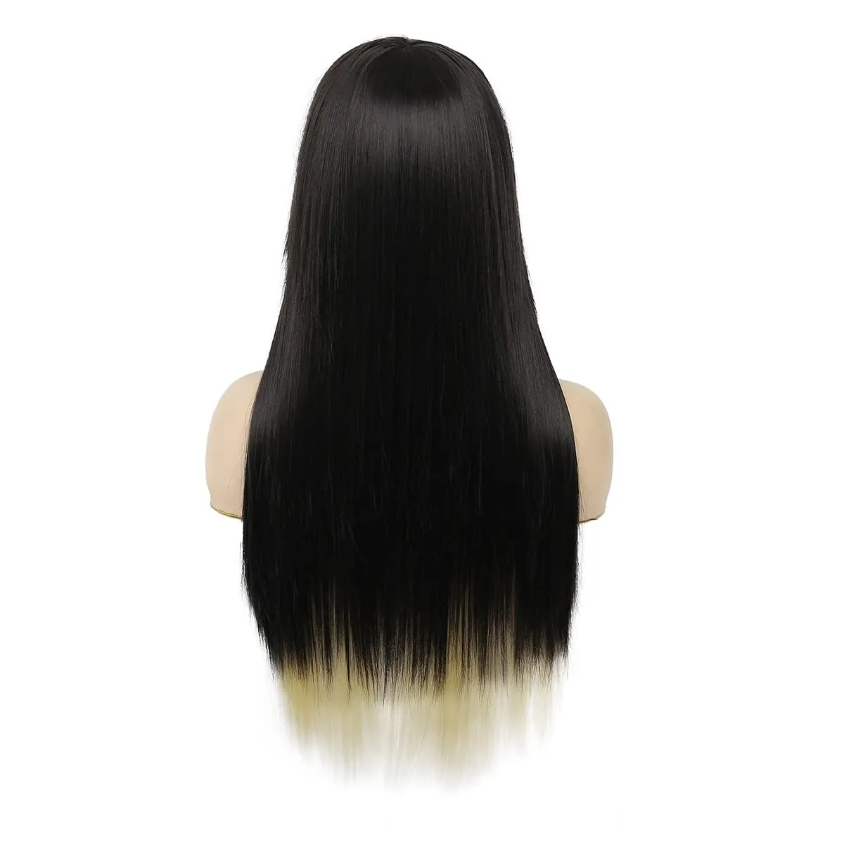 Baruisi Long Black Blonde Wig Straight Silky Synthetic Heat Resistant Side Bangs Halloween Costume Hair Wigs for Women Girls