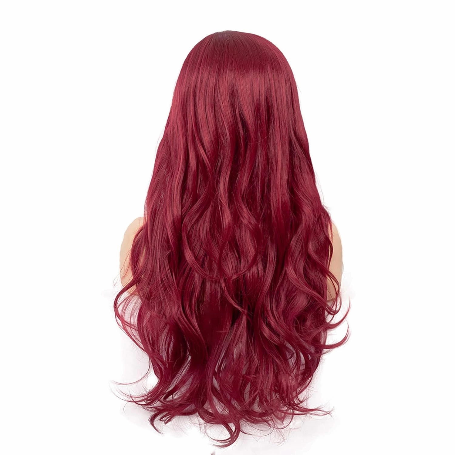 Baruisi Long Curly Wavy Wine Red Wigs for Women Side Part Natural Looking Cosplay Synthetic Fiber Wig Heat Resistant Replacement Wig