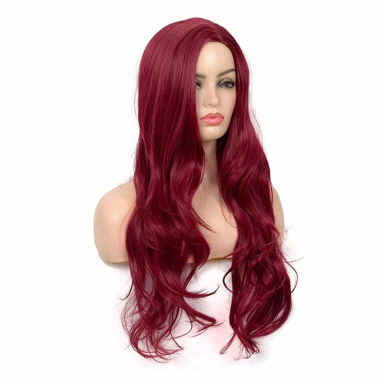 Baruisi Long Curly Wavy Wine Red Wigs for Women Side Part Natural Looking Cosplay Synthetic Fiber Wig Heat Resistant Replacement Wig