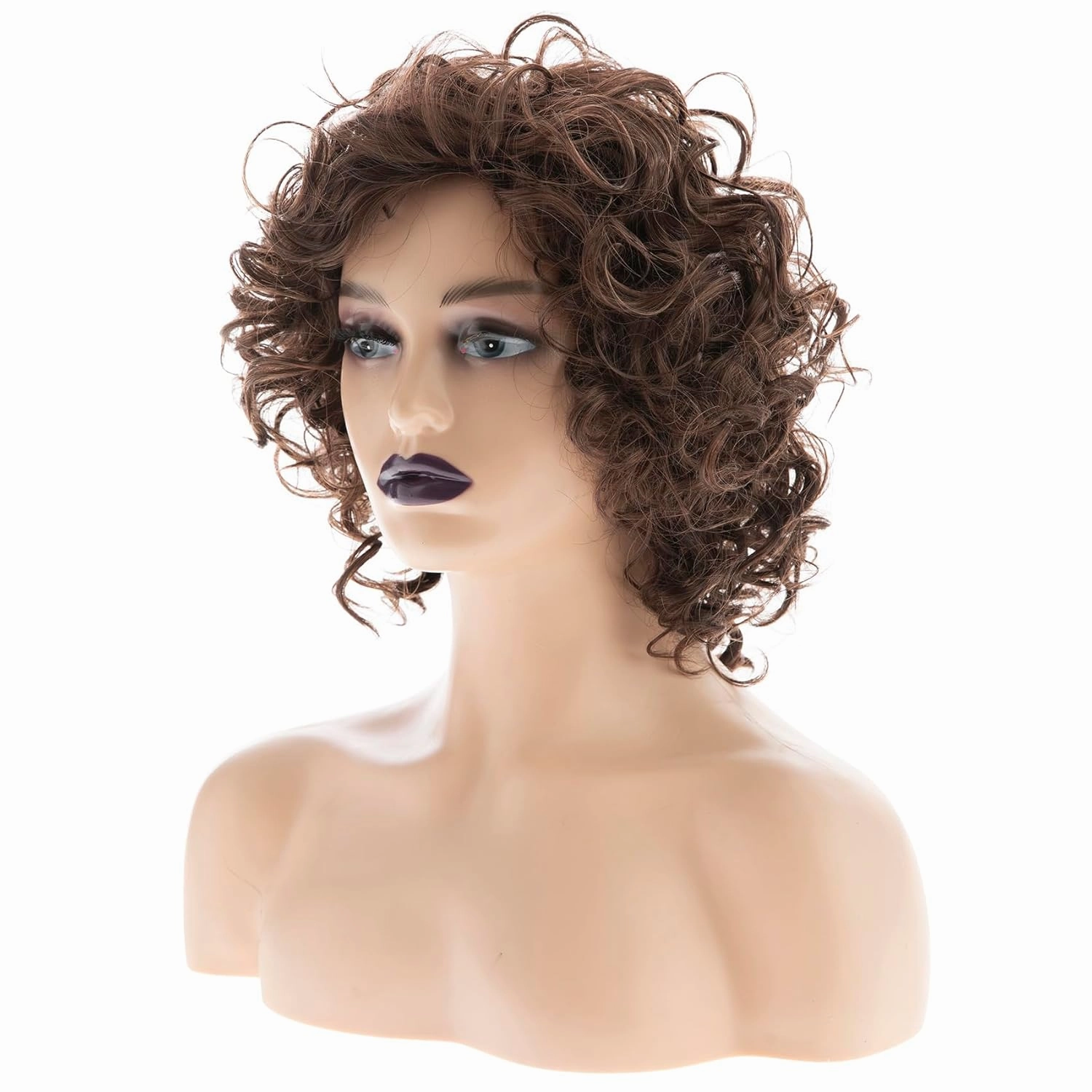Baruisi Short Curly Brown Wigs for Women Synthetic Natural Looking Layered Halloween Cosplay Wig