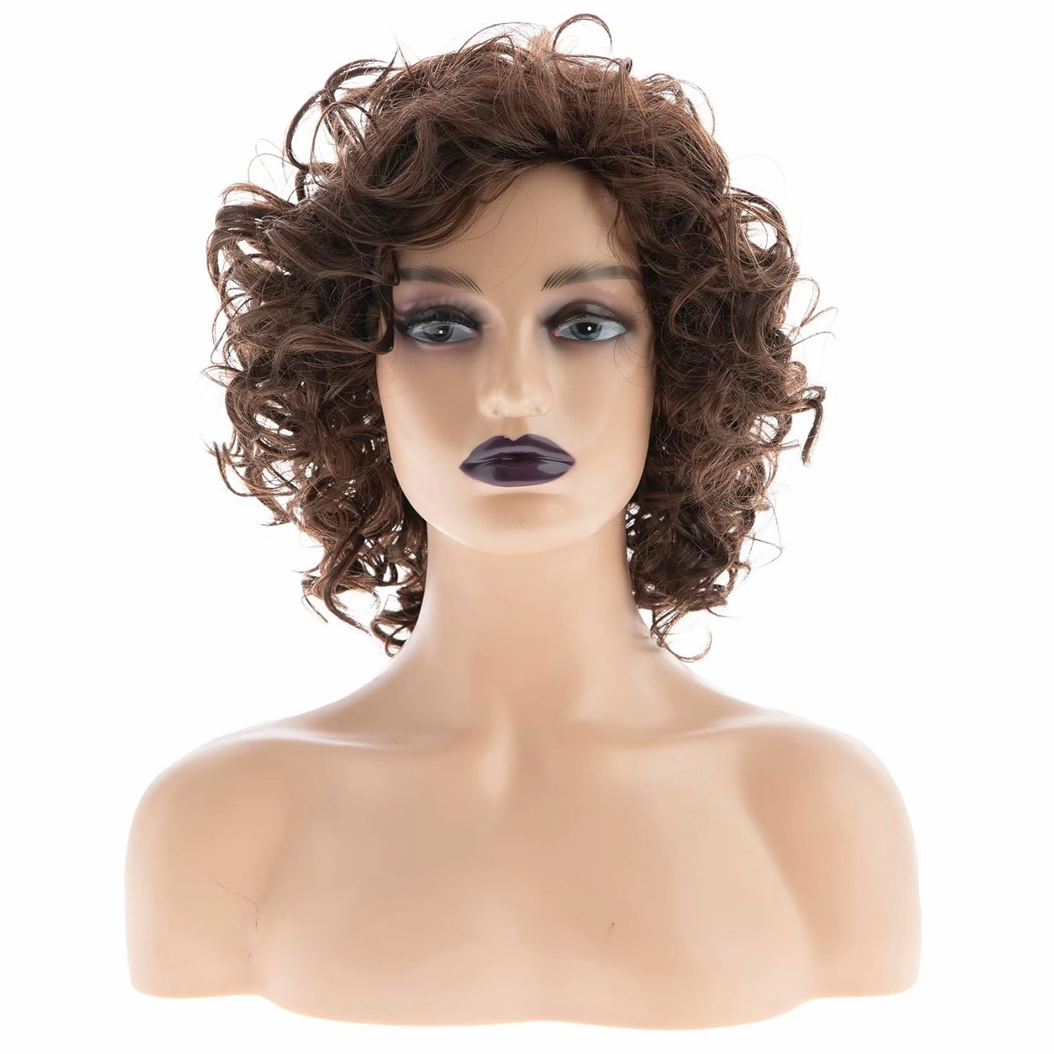 Baruisi Short Curly Brown Wigs for Women Synthetic Natural Looking Layered Halloween Cosplay Wig