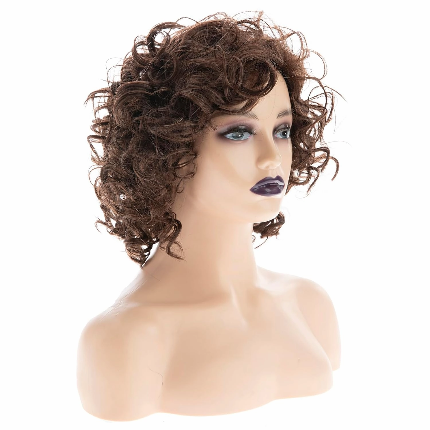 Baruisi Short Curly Brown Wigs for Women Synthetic Natural Looking Layered Halloween Cosplay Wig