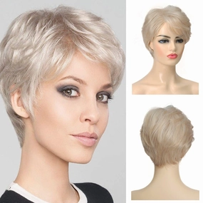 Baruisi Short Layered Blonde Wigs for Women Synthetic Heat Resistant Cosplay Pixie Wig with Bangs