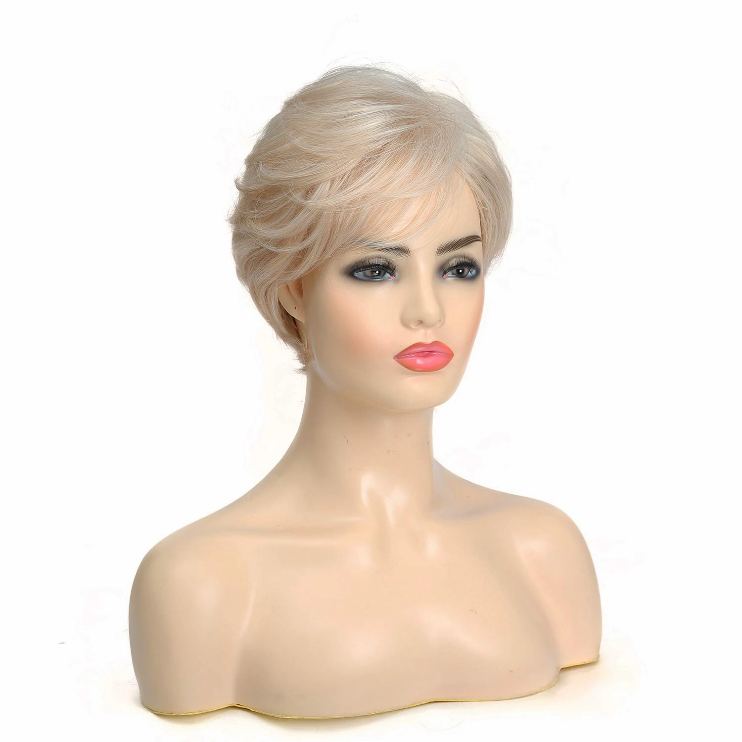 Baruisi Short Layered Blonde Wigs for Women Synthetic Heat Resistant Cosplay Pixie Wig with Bangs