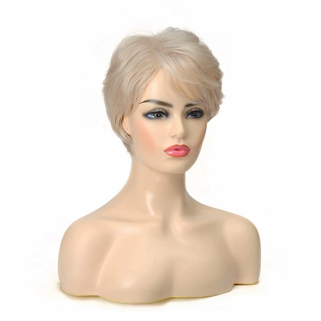 Baruisi Short Layered Blonde Wigs for Women Synthetic Heat Resistant Cosplay Pixie Wig with Bangs