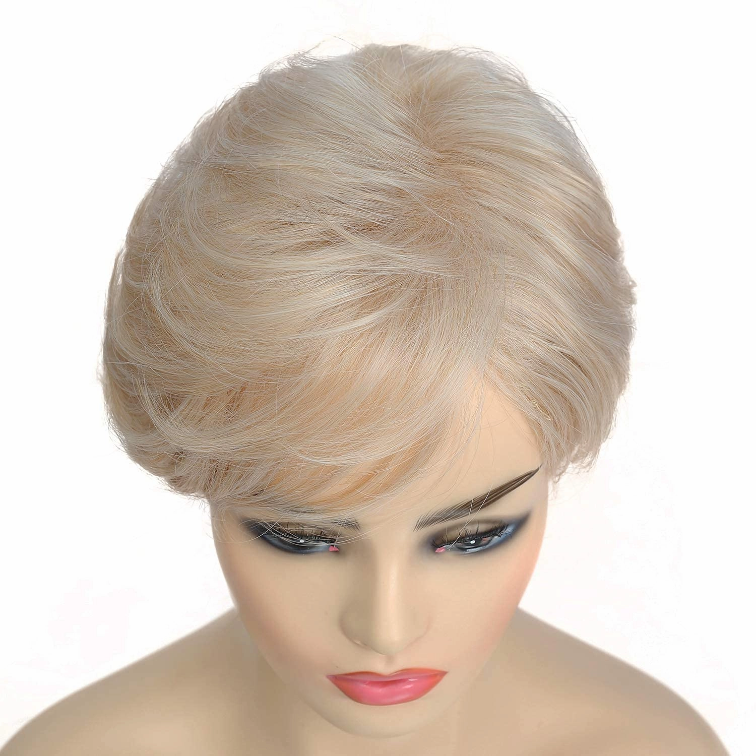 Baruisi Short Layered Blonde Wigs for Women Synthetic Heat Resistant Cosplay Pixie Wig with Bangs