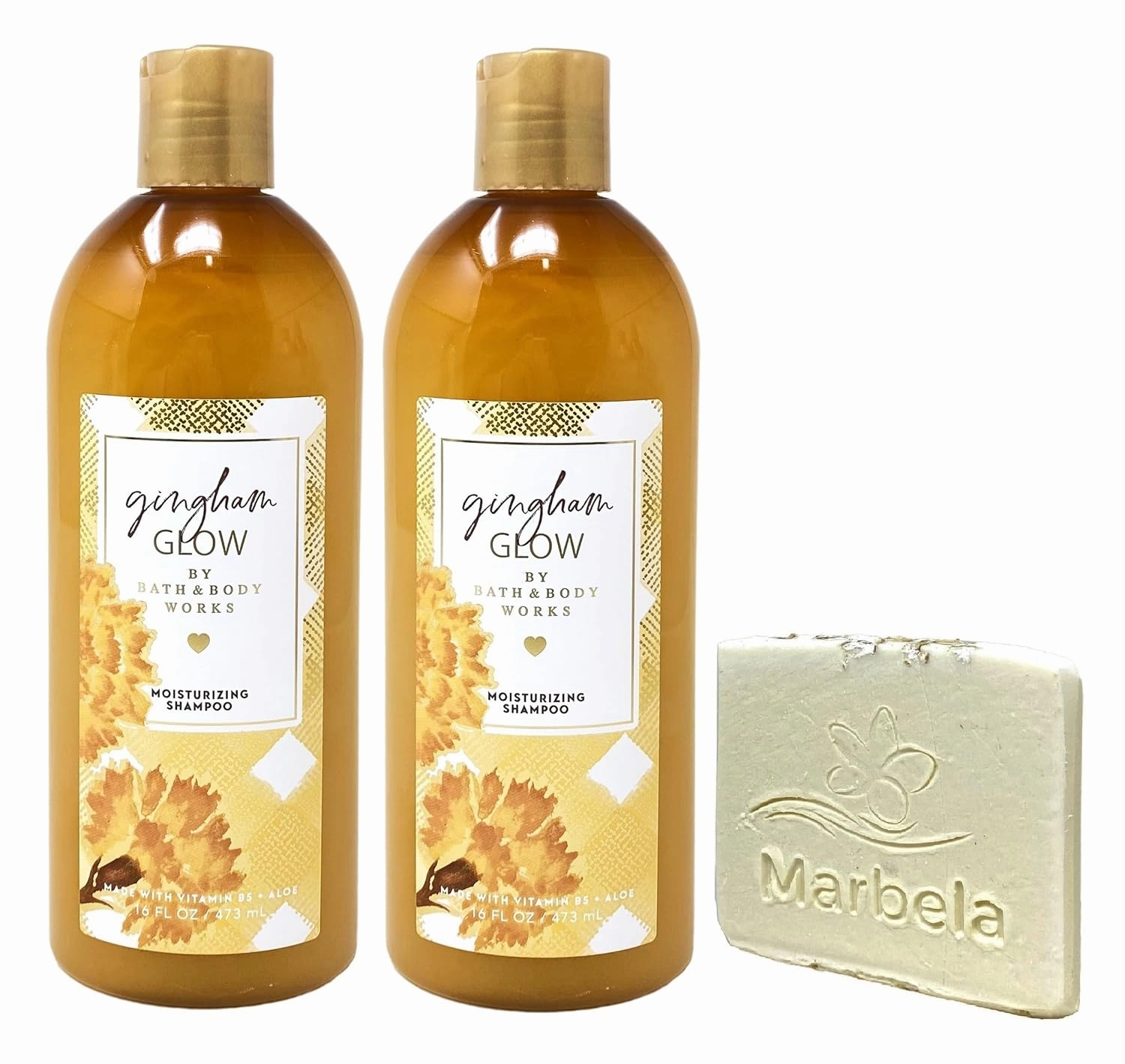 Bath & Body Works Gingham Glow 2 Pack Moisturizing Shampoo Bundle with a Natural Oats Sample Soap