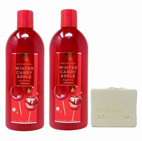 Bath & Body Works Winter Candy Apple 2 Pack Shampoo Bundle with a Natural Oats Bar Soap