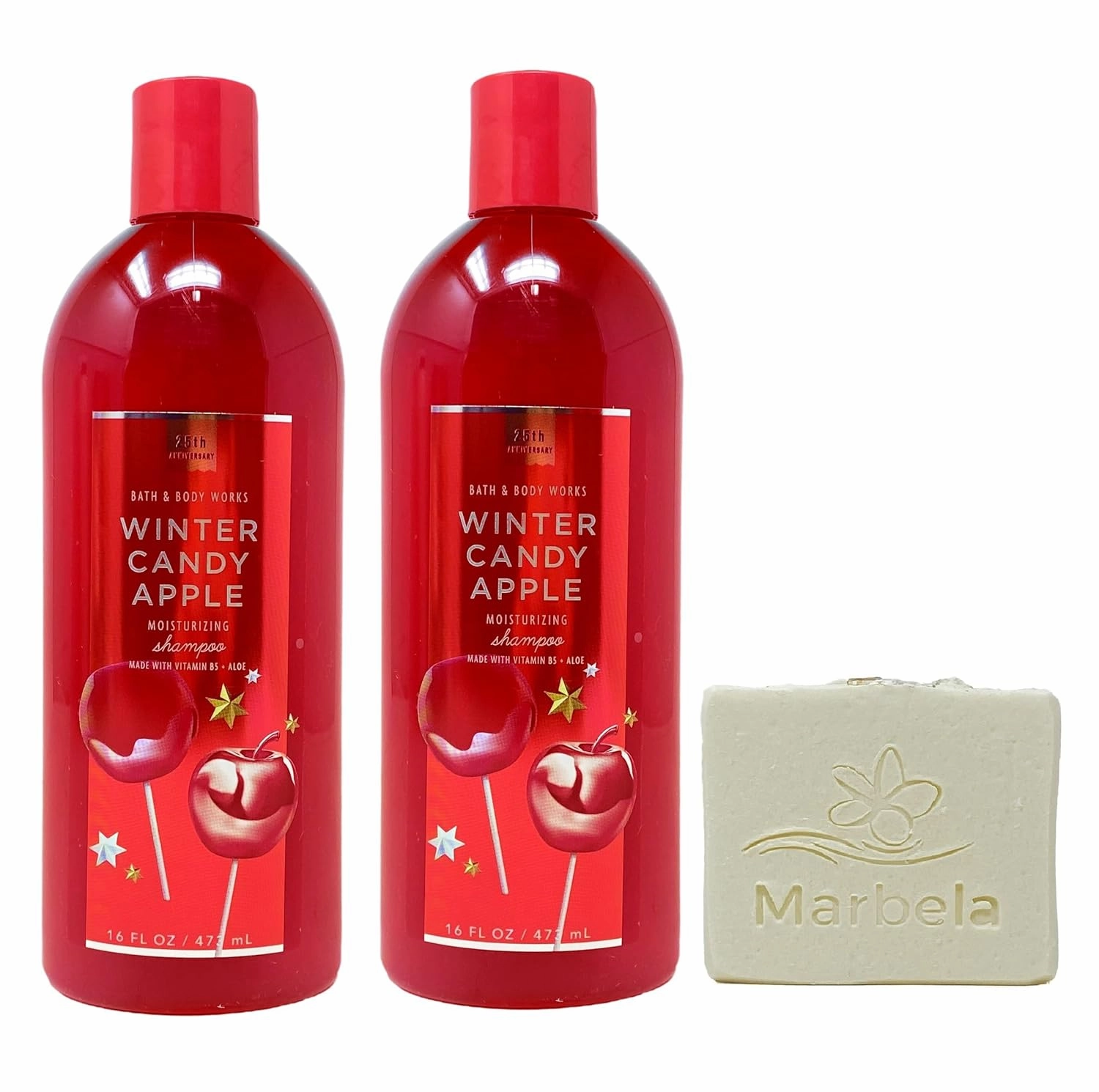 Bath & Body Works Winter Candy Apple 2 Pack Shampoo Bundle with a Natural Oats Bar Soap