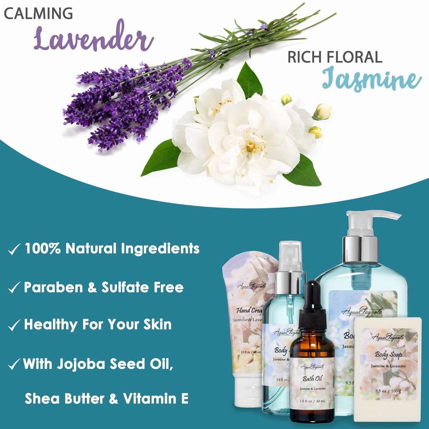 Bath Spa Gift Sets - Luxury Basket With Jasmine & Lavender - Spa Kit Includes Wash, Bubble Bath, Lotion, Bath Salts, Body Scrub, Body Spray, Shower Puff, Bathbombs, Soap and Towel