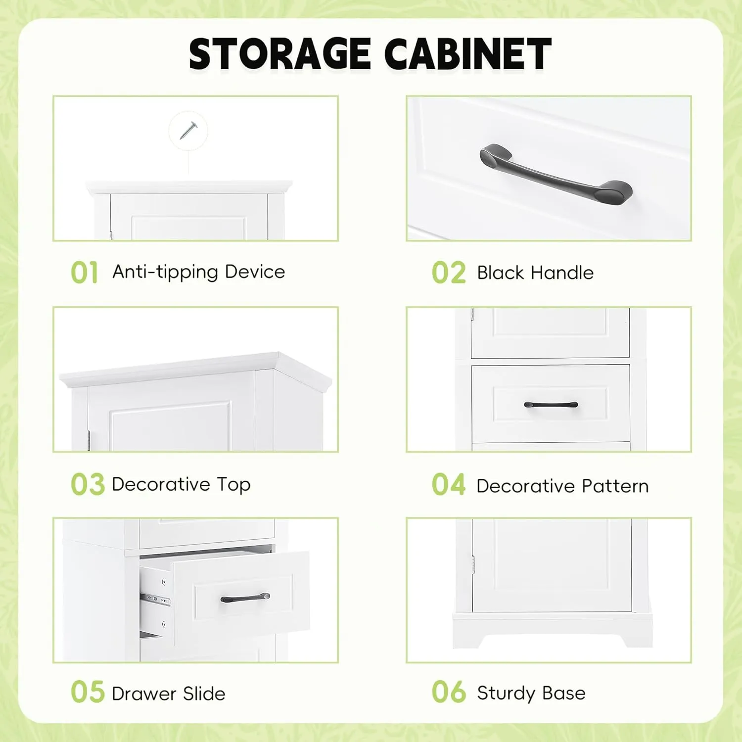 Bathroom Tall Storage Cabinet, Floor Freestanding Storage Cabinet with 2 Doors, One Drawer, Door Shelve Design, and Adjustable Shelf for Bathroom, Office, Multi-Use Organizer, White