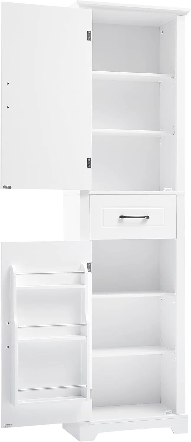 Bathroom Tall Storage Cabinet, Floor Freestanding Storage Cabinet with 2 Doors, One Drawer, Door Shelve Design, and Adjustable Shelf for Bathroom, Office, Multi-Use Organizer, White