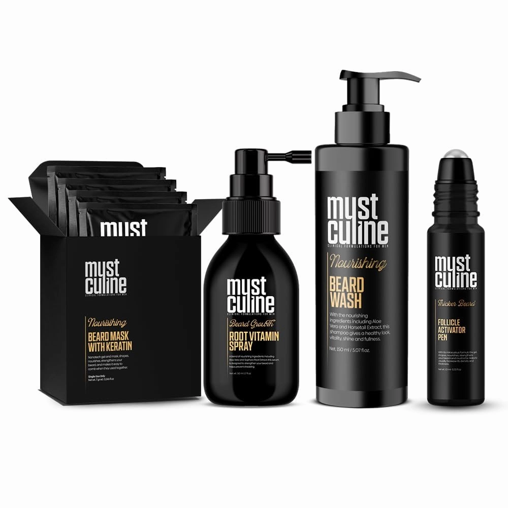 Beard Grooming Kit, Beard Care Kit for Men with Root Vitamin Spray, Follicle Activator Pen, Beard Wash and Keratin Mask for Men Grooming and Thicker Fuller Beard