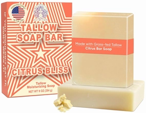 Beef Tallow Soap Bar Grass Fed – Two Organic Tallow Body Soap for Face & Sensitive Skin – Citrus Bliss Natural Bar Soap for Men & Women, Natural Moisturizing & Nourishing Cleanser for All Skin Types