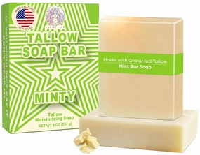 Beef Tallow Soap Bar Grass Fed – Two Organic Tallow Body Soap for Face & Sensitive Skin – Citrus Minty Natural Bar Soap for Men & Women, Natural Moisturizing & Nourishing Cleanser for All Skin Types