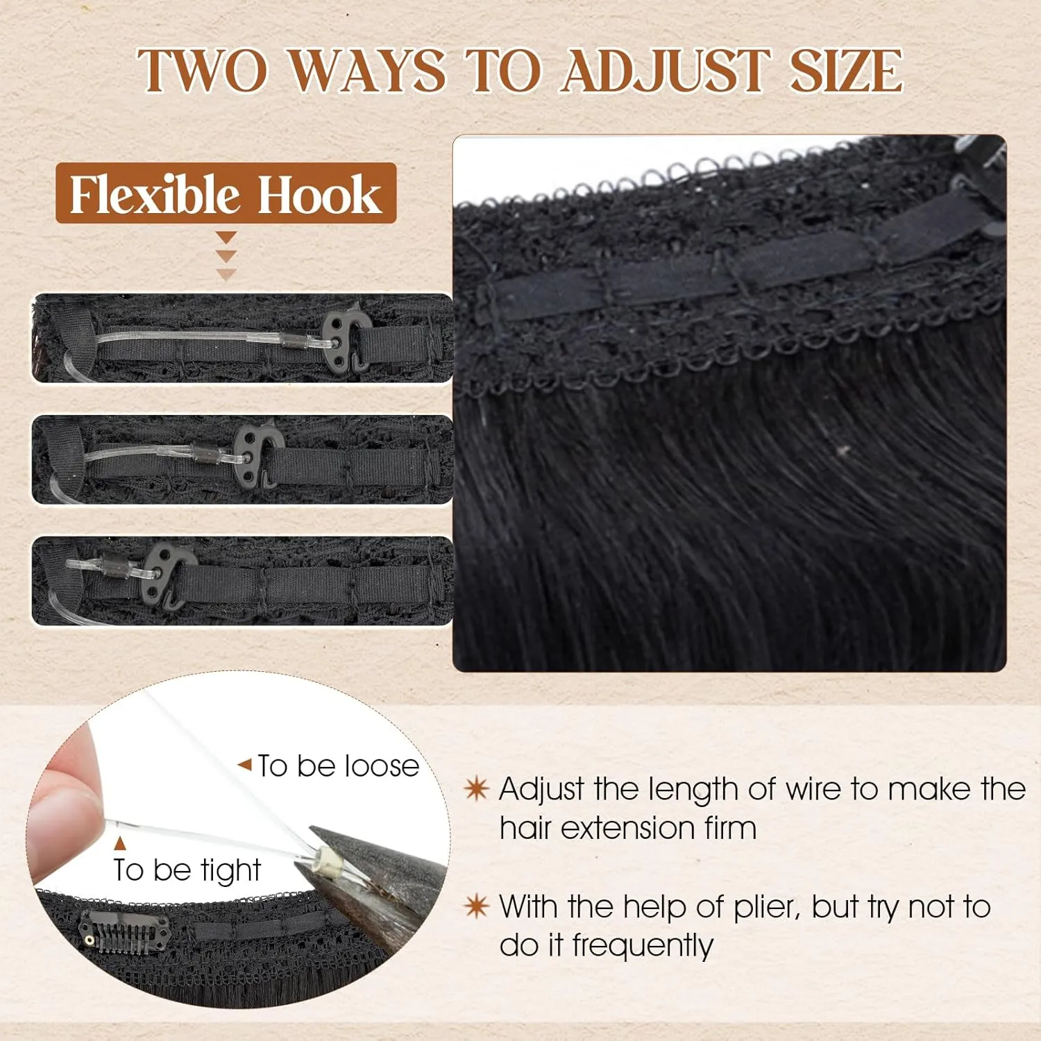 Benehair Halo Hair Extensions Real Human Hair 18 Inch Invisible Wire Hair Extensions with Fish Line Dark Black Wavy Halo Hair Extension 100% Human Hair Curly Halo Extensions 65g #1
