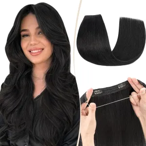 Benehair Halo Hair Extensions Real Human Hair 20 Inch Invisible Wire Hair Extensions with Fish Line Dark Black Halo Hair Extension 100% Human Hair Halo Extensions 70g #1