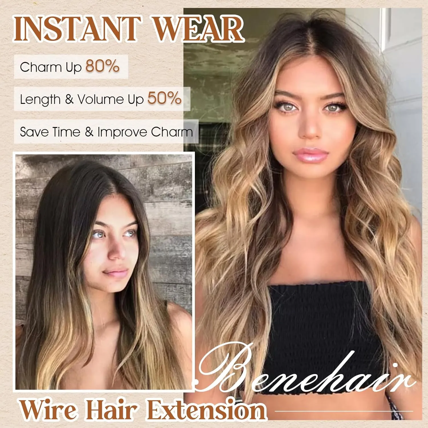 Benehair Halo Hair Extensions Real Human Hair 20 Inch Invisible Wire Hair Extensions with Fish Line Dark Black Halo Hair Extension 100% Human Hair Halo Extensions 70g #1