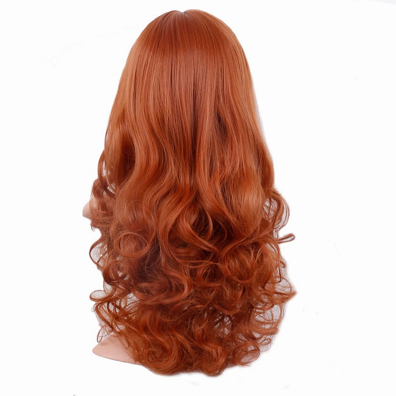 BERON Dark Orange Wig Long Curly Wigs with Bangs Orange Wig Long Wavy Wig Orange Wigs for Women Long Wig Dark Orange Wig with Wig Cap