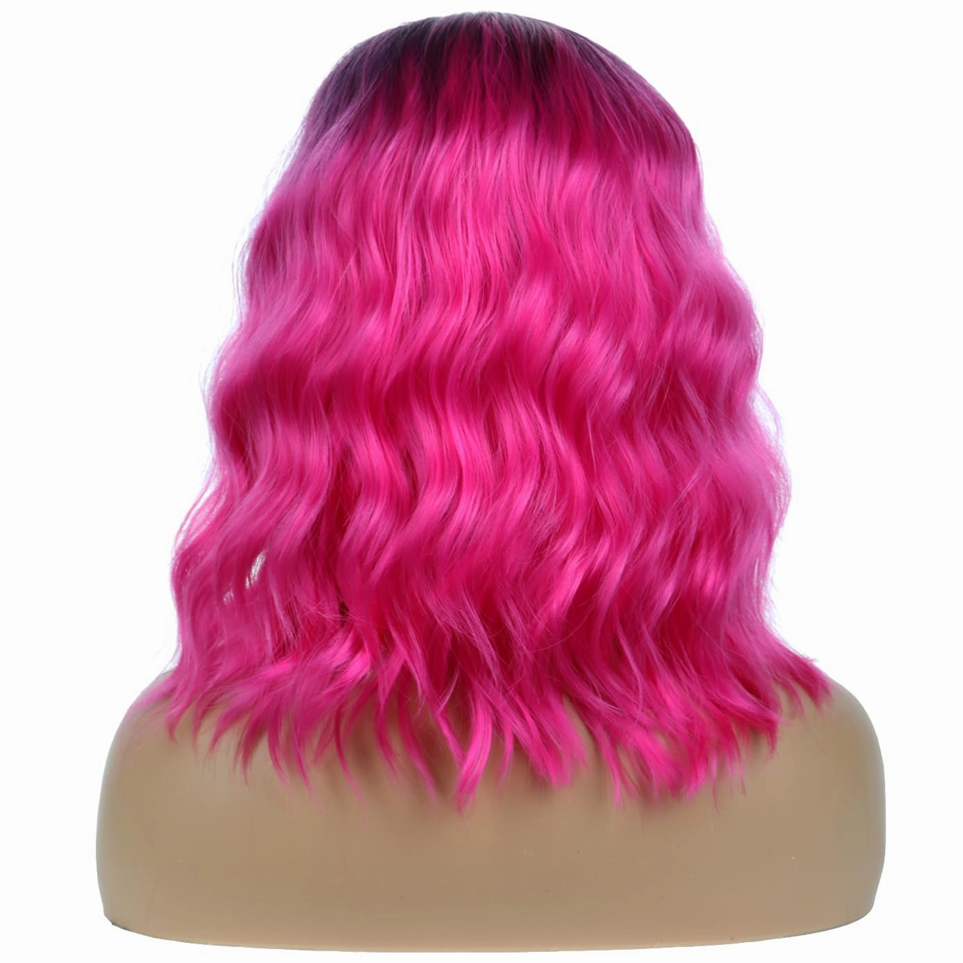 BERON Hot Pink Short Wigs Curly Bob Wig Ombre Color Wavy Hair Wigs Side Part Women's Synthetic Wigs Daily Party Use