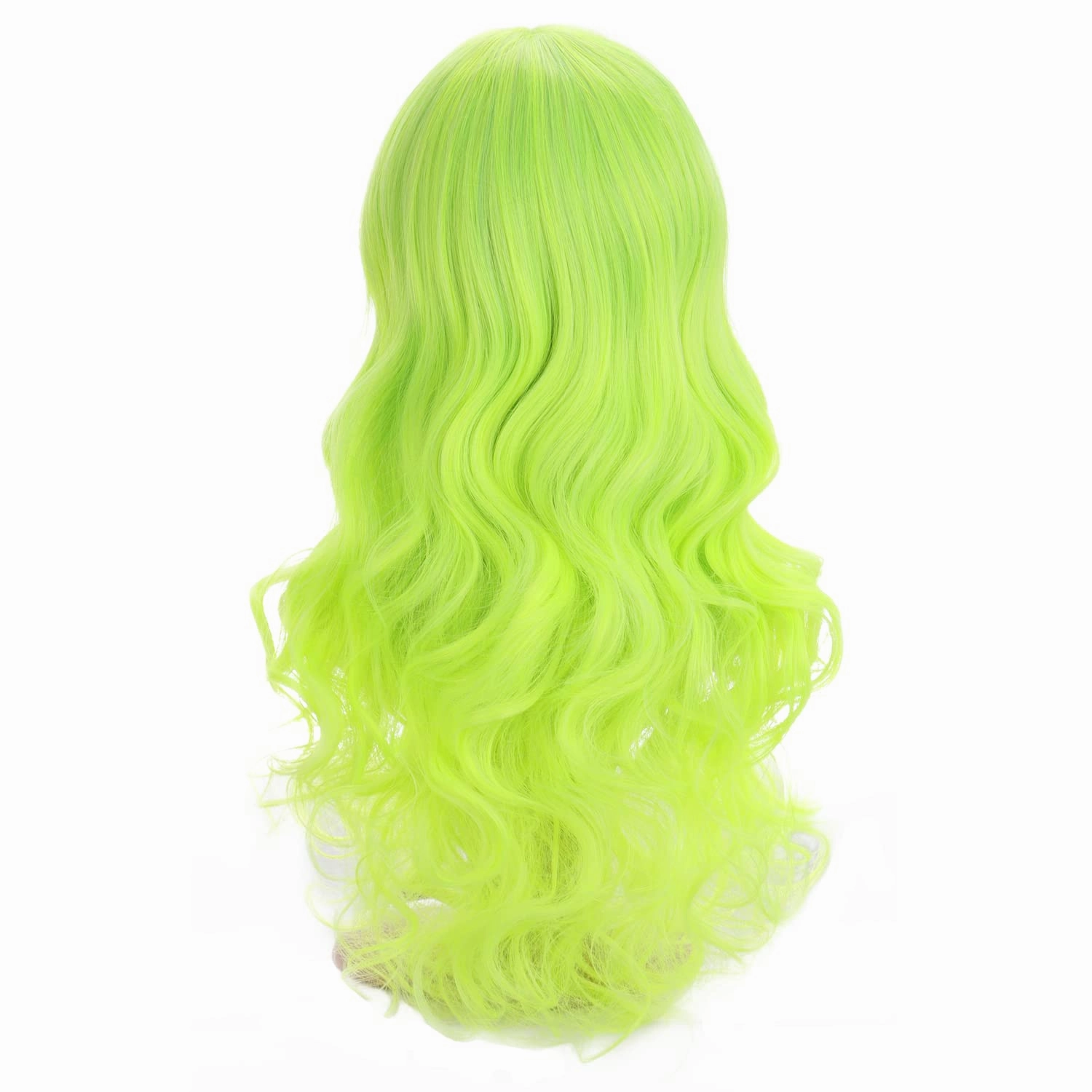 BERON Neon Green Wig Long Bright Green Wavy Curly Wig with Bangs for Women Synthetic Hair with Cap