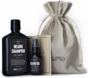 Big Forest Beard Growth Kit: Beard Wash & Beard Oil - 100% Natural & Organic Facial Hair Care Set for Men - in a Mustache Stamped Linen Pouch