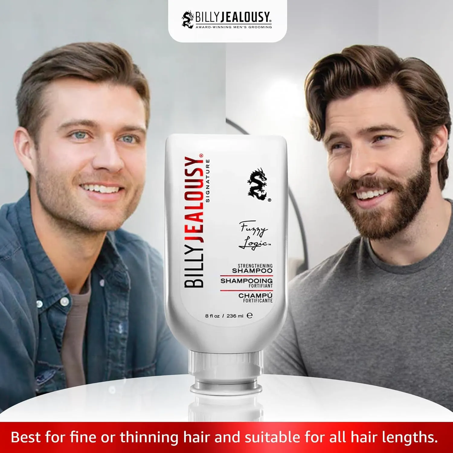 Billy Jealousy Fuzzy Logic Strengthening Mens Shampoo, Adds Volume, Prevents Hair Loss, Promotes Circulation & Healthy Growth, Peppermint Scent