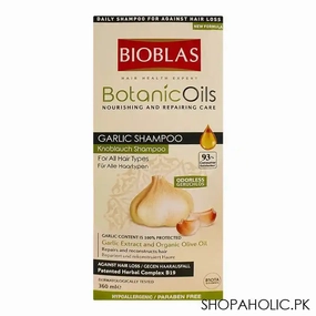 Bioblas Botanic Oil Nourishing And Repairing Care Garlic Shampoo, Prevents Hair Loss, Paraben Free, All Hair Types, 360ml