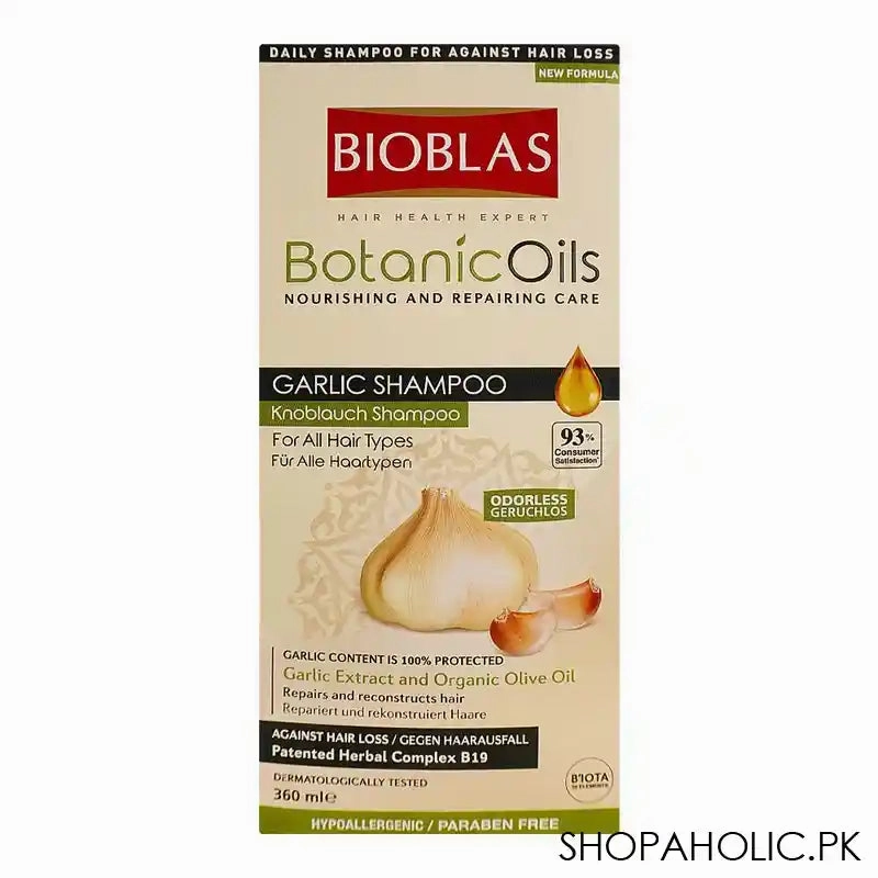 Bioblas Botanic Oil Nourishing And Repairing Care Garlic Shampoo, Prevents Hair Loss, Paraben Free, All Hair Types, 360ml