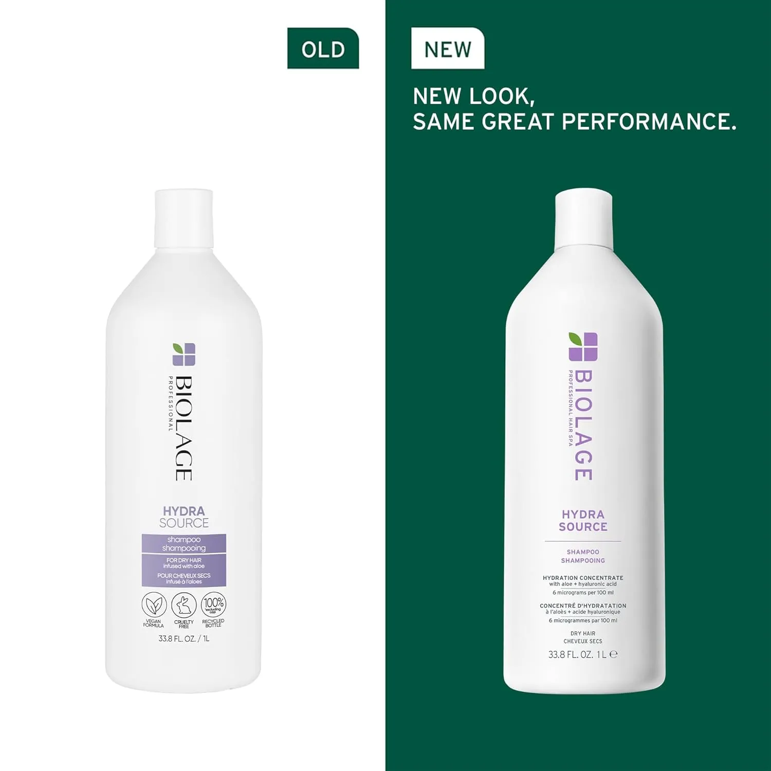 Biolage Hydra Source Shampoo - Softens & Adds Shine, For Dry Hair, Infused with Micro-Filtered Aloe Vera & Fermented Hyaluronic Acid, Vegan & Paraben-Free, Packaging May Vary